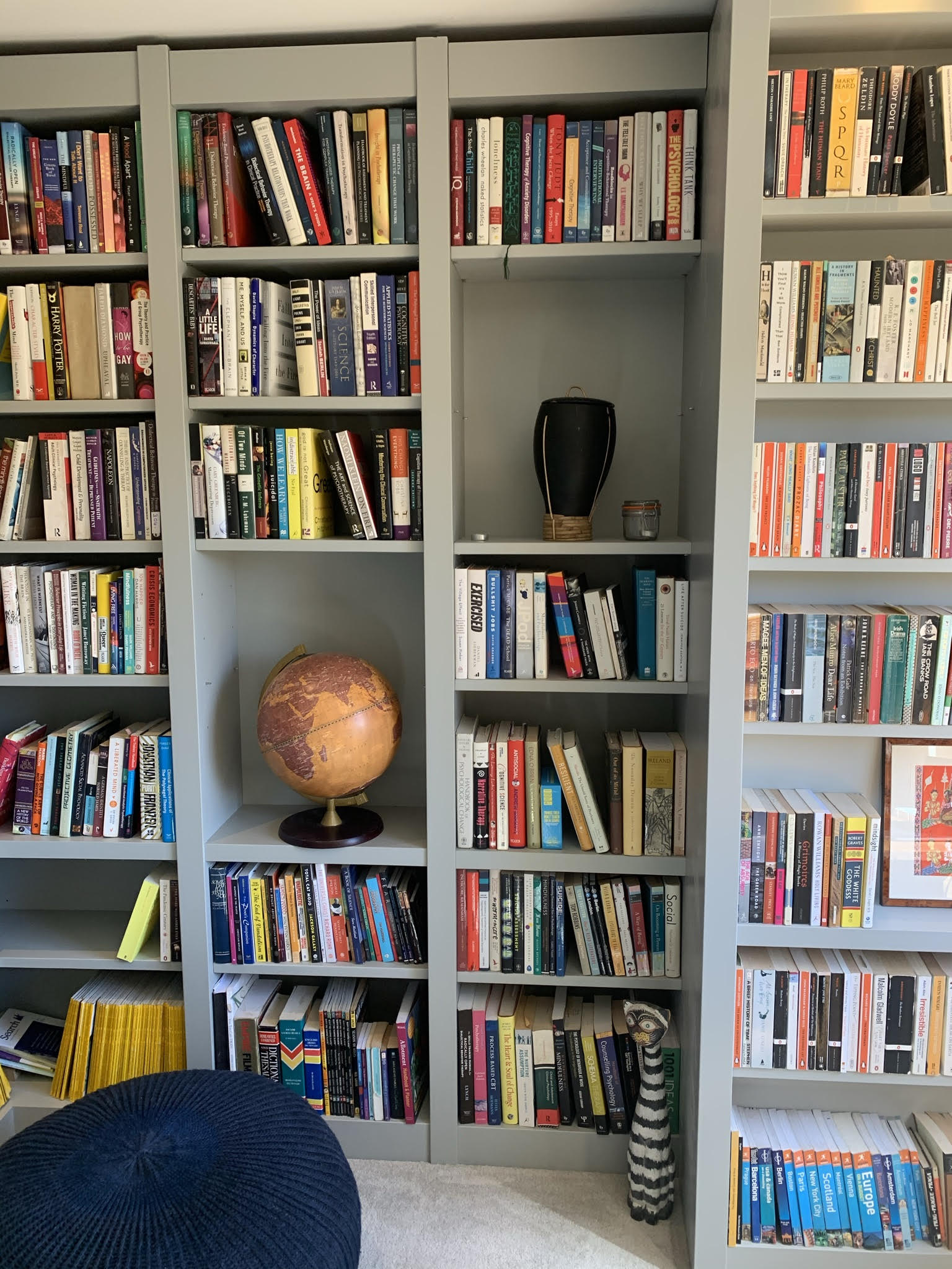 Oakline home office with built-in bookshelves